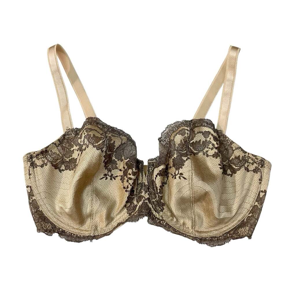 Wacoal Lace Affair Underwire Bra 36DD Sand Mocha Balconette Unlined Semi Sheer